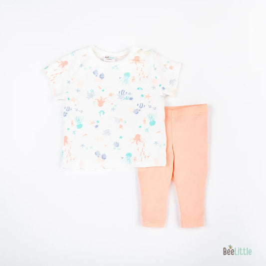 BeeLittle Peach & White Smart Casuals-Under the Sea-Cotton-For Infants