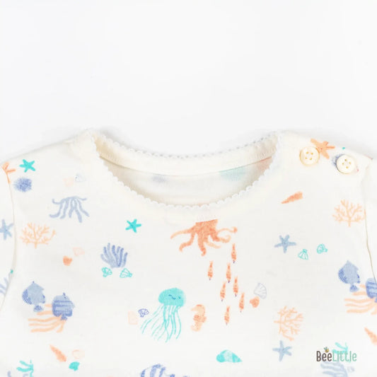 BeeLittle Peach & White Smart Casuals-Under the Sea-Cotton-For Infants