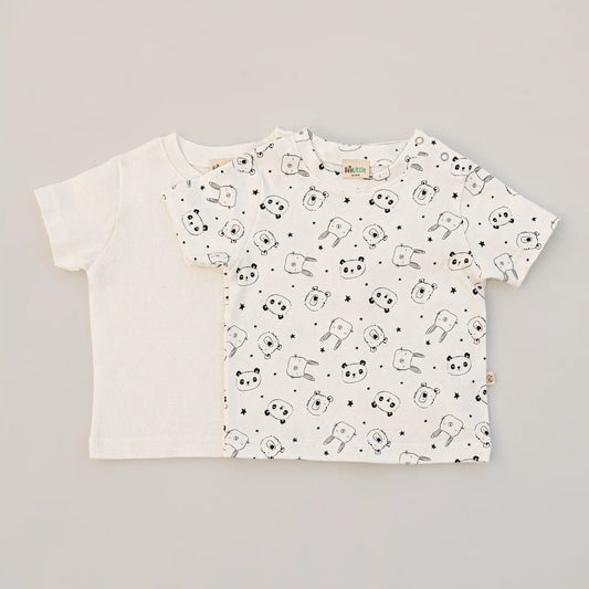 BeeLittle White T-shirt-Panda-Organic Cotton-Pack of 2-For Infants