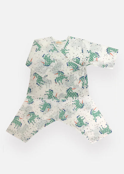 The Almirah Green Jhabla Set-Unicorn-Organic Cotton-For Infants