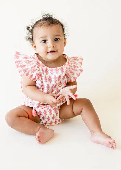 The Almirah Peach Pink Onesie-Daisy-Cotton-For Infants