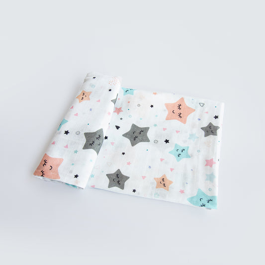 Yellow Doodle Twinkle Stars Swaddle-100% Organic Muslin Cotton-Infant Wraps