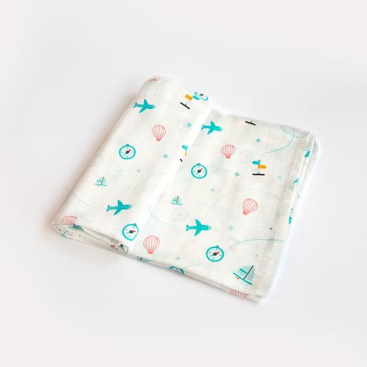 Yellow Doodle Lil Travellers Swaddle-100% Organic Muslin Cotton-Infant Wraps