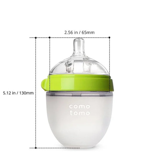 Comotomo Wide Neck Silicone Feeding Bottle-Global Award Winner-With Slow Flow Nipple-0 to 3M-Pack of 2-Dual Anti Colic Vent-150 ml-Green