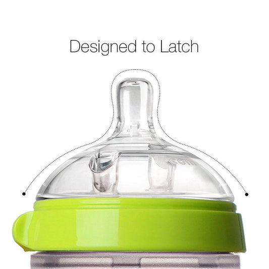 Comotomo Wide Neck Silicone Feeding Bottle-Global Award Winner-With Slow Flow Nipple-0 to 3M-Pack of 2-Dual Anti Colic Vent-150 ml-Green