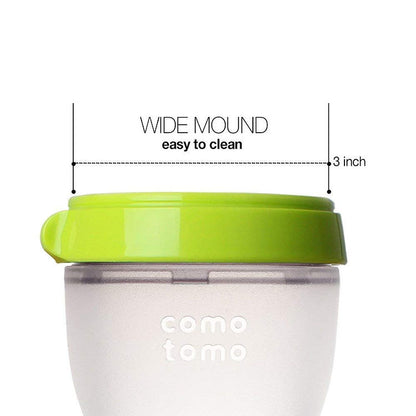 Comotomo Wide Neck Silicone Feeding Bottle-Global Award Winner-With Slow Flow Nipple-0 to 3M-Pack of 2-Dual Anti Colic Vent-150 ml-Green