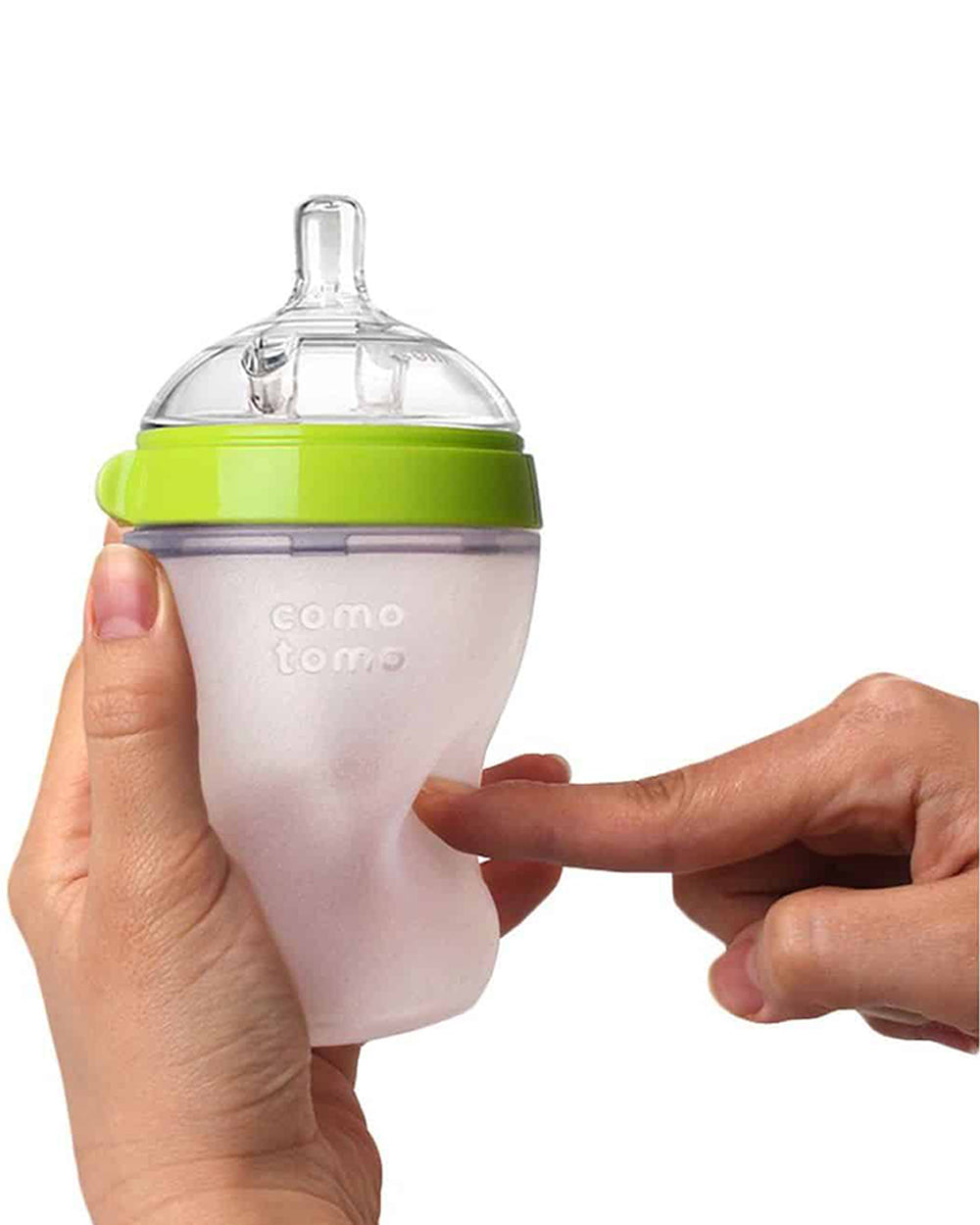 Comotomo Wide Neck Silicone Feeding Bottle-Global Award Winner-With Slow Flow Nipple-0 to 3M-Pack of 2-Dual Anti Colic Vent-150 ml-Green