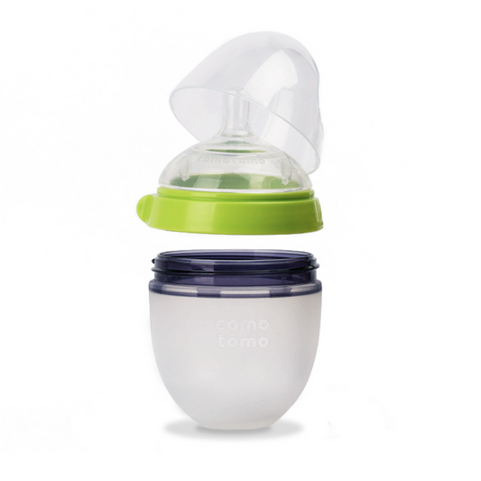 Comotomo Wide Neck Silicone Feeding Bottle-Global Award Winner-With Slow Flow Nipple-0 to 3M-Dual Anti Colic Vent-150 ml-Green