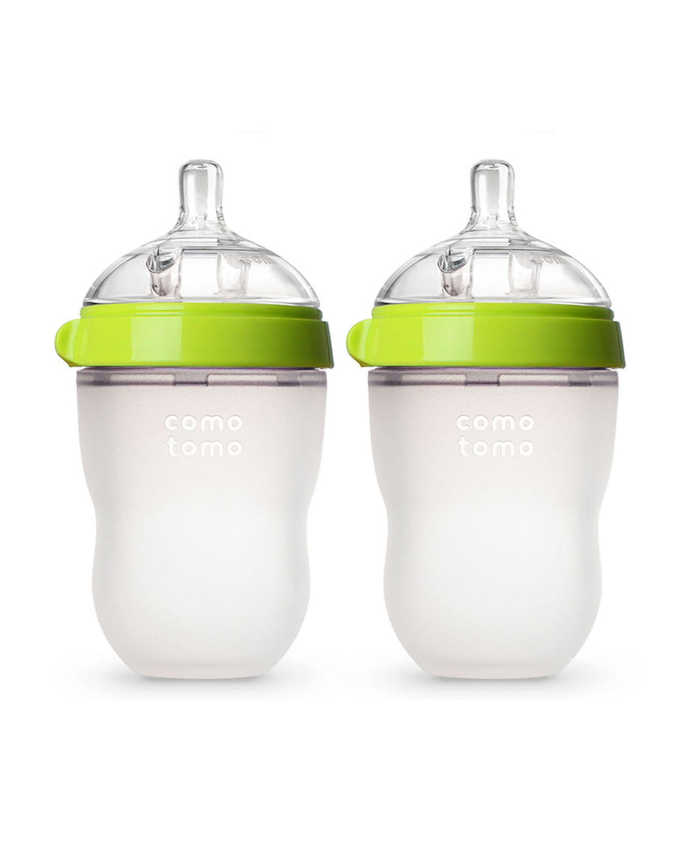 Comotomo Wide Neck Silicone Feeding Bottle-Global Award Winner-With Medium Flow Nipple-3 to 6M-Pack of 2-Dual Anti Colic Vent-250 ml-Green