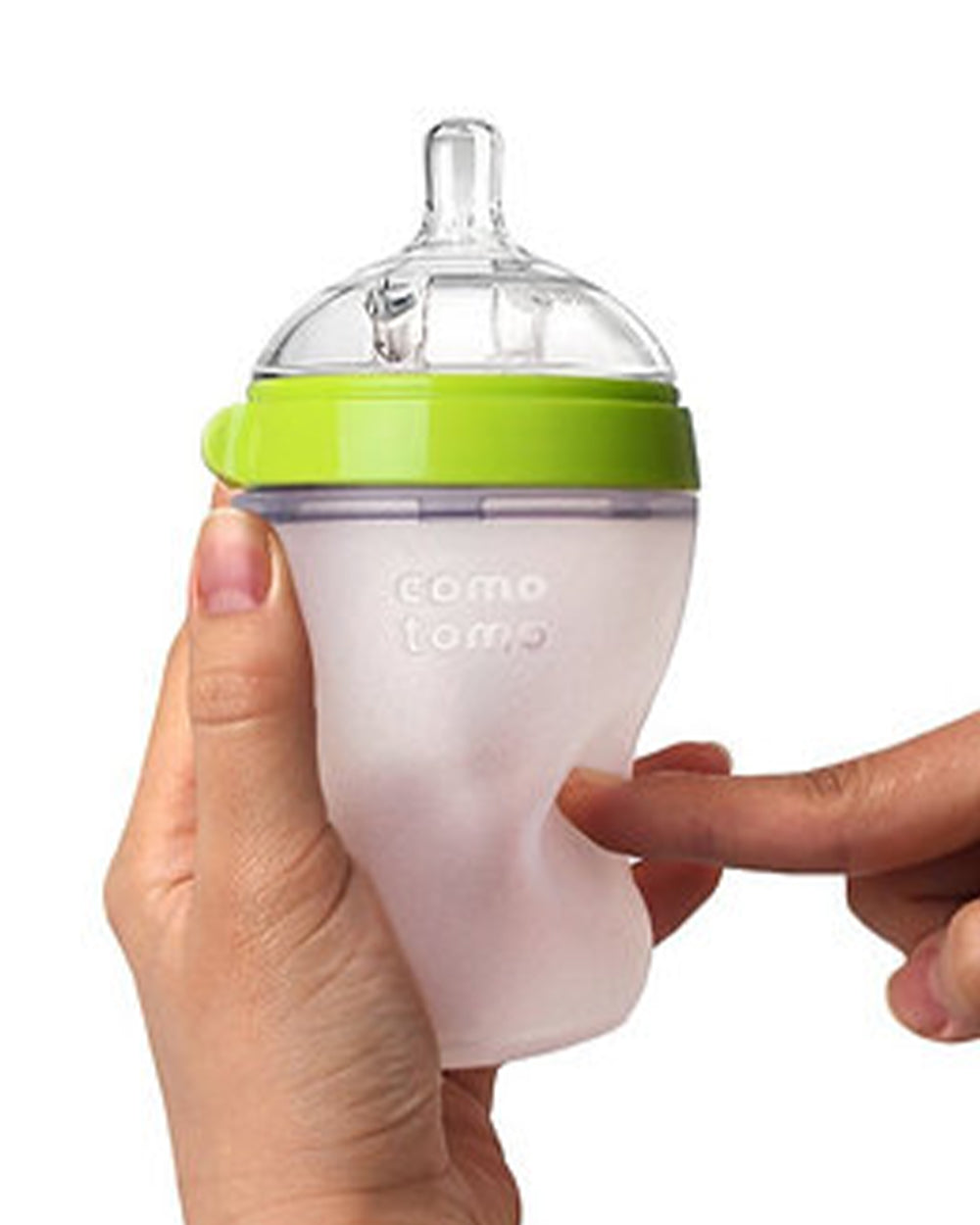 Comotomo Wide Neck Silicone Feeding Bottle-Global Award Winner-With Medium Flow Nipple-3 to 6M-Pack of 2-Dual Anti Colic Vent-250 ml-Green