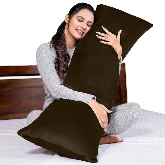 MY ARMOR Straight Pregnancy Pillow-Full Body-Brown-Microfibre-Premium Velvet Outer Cover-For Maternity