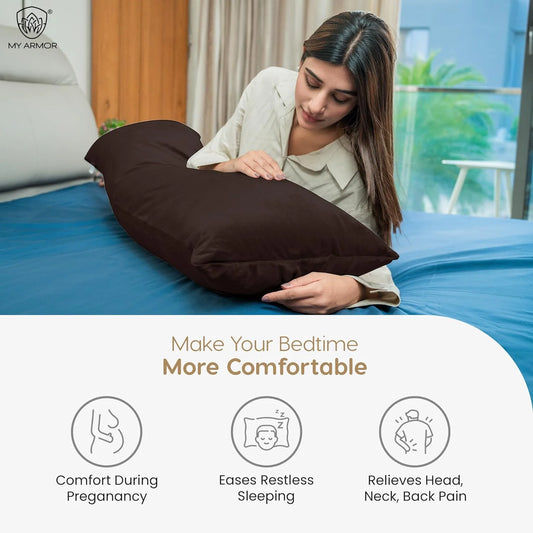 MY ARMOR Straight Pregnancy Pillow-Full Body-Brown-Microfibre-Premium Velvet Outer Cover-For Maternity