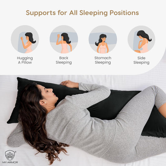 MY ARMOR Straight Pregnancy Pillow-Full Body-Black-Microfibre-Premium Velvet Outer Cover-For Maternity