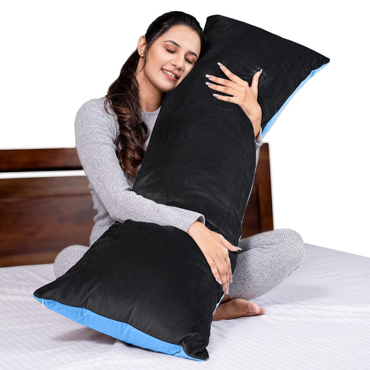 MY ARMOR Straight Pregnancy Pillow-Full Body-Black & Blue-Microfibre-Premium Velvet Outer Cover-For Maternity