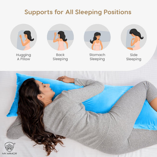 MY ARMOR Straight Pregnancy Pillow-Full Body-Black & Blue-Microfibre-Premium Velvet Outer Cover-For Maternity