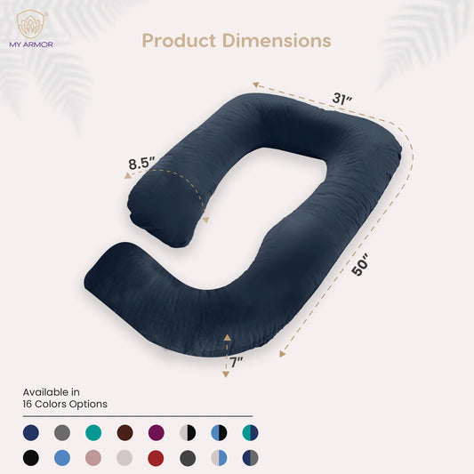 MY ARMOR G Shaped Pregnancy Pillow-Full Body-Navy Blue-Microfibre-Premium Velvet Outer Cover-For Maternity