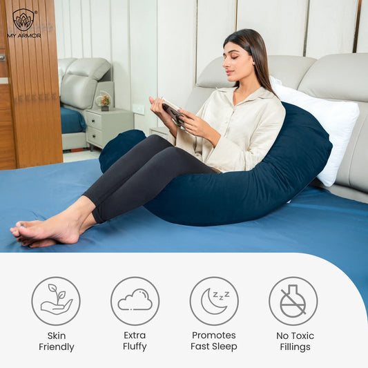 MY ARMOR G Shaped Pregnancy Pillow-Full Body-Navy Blue-Microfibre-Premium Velvet Outer Cover-For Maternity