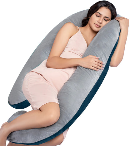 MY ARMOR G Shaped Pregnancy Pillow-Full Body-Navy Blue & Grey-Microfibre-Premium Velvet Outer Cover-For Maternity