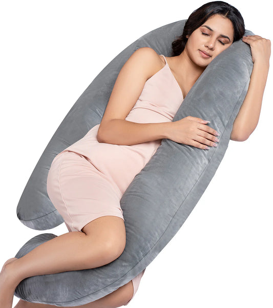 MY ARMOR G Shaped Pregnancy Pillow-Full Body-Grey-Microfibre-Premium Velvet Outer Cover-For Maternity