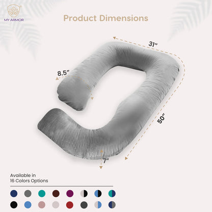 MY ARMOR G Shaped Pregnancy Pillow-Full Body-Grey-Microfibre-Premium Velvet Outer Cover-For Maternity