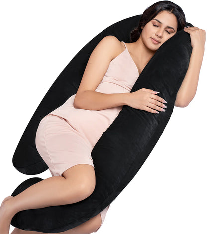 MY ARMOR G Shaped Pregnancy Pillow-Full Body-Black-Microfibre-Premium Velvet Outer Cover-For Maternity