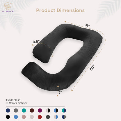 MY ARMOR G Shaped Pregnancy Pillow-Full Body-Black-Microfibre-Premium Velvet Outer Cover-For Maternity