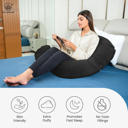 MY ARMOR G Shaped Pregnancy Pillow-Full Body-Black-Microfibre-Premium Velvet Outer Cover-For Maternity