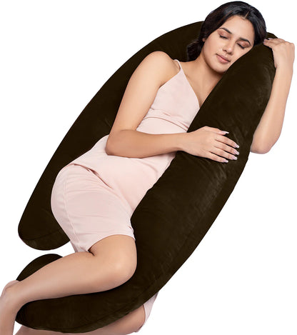 MY ARMOR G Shaped Pregnancy Pillow-Full Body-Brown-Microfibre-Premium Velvet Outer Cover-For Maternity