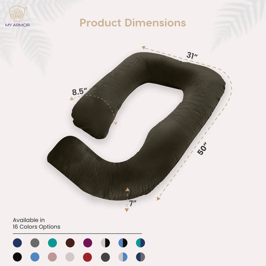 MY ARMOR G Shaped Pregnancy Pillow-Full Body-Brown-Microfibre-Premium Velvet Outer Cover-For Maternity