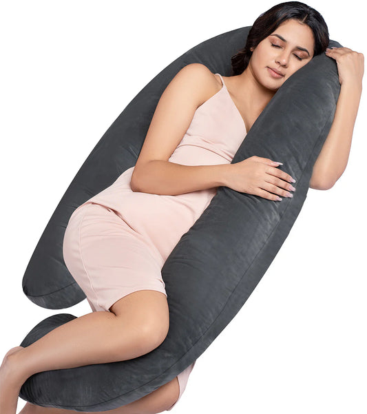 MY ARMOR G Shaped Pregnancy Pillow-Full Body-Dark Grey-Microfibre-Premium Velvet Outer Cover-For Maternity