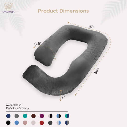 MY ARMOR G Shaped Pregnancy Pillow-Full Body-Dark Grey-Microfibre-Premium Velvet Outer Cover-For Maternity