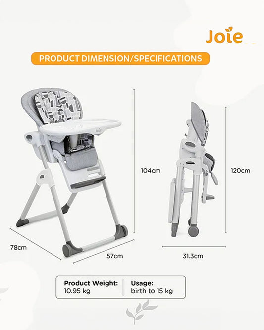 Joie Mimzy Recline High Chair-5 Position Recline-7 Height Positions-Upto 15 Kg-Logan