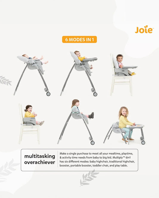 Joie Multiply 6in1 Baby High Chair-5 Level Height Adjustments With 3 Position Adjustable Tray-Convertible To Booster Seat & Mini Table-For 0 to 6Y (Upto 27Kg)-Flowers Forever