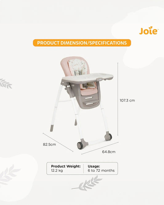 Joie Multiply 6in1 Baby High Chair-5 Level Height Adjustments With 3 Position Adjustable Tray-Convertible To Booster Seat & Mini Table-For 0 to 6Y (Upto 27Kg)-Flowers Forever