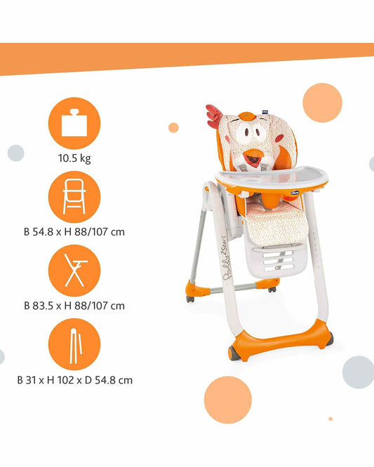 Chicco Polly 2 Start Baby High Chair-4 Recline Positions-8 Height Adjustments-0M+ (Upto 15 Kg)-Fancy Chicken