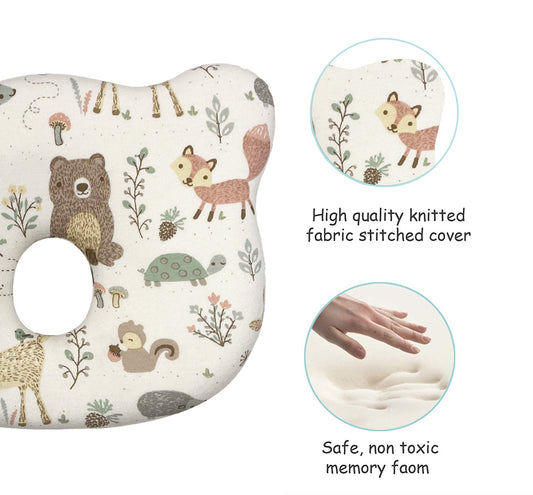 Abracadabra Baby Memory Foam Pillow-Prevents Flat Head Syndrome-Eases Neck Tension of Baby-Bambi & Friends-For Infants