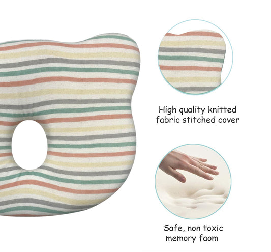 Abracadabra Baby Memory Foam Pillow-Prevents Flat Head Syndrome-Eases Neck Tension of Baby-Multi Stripe-For Infants