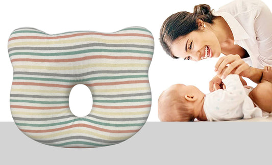 Abracadabra Baby Memory Foam Pillow-Prevents Flat Head Syndrome-Eases Neck Tension of Baby-Multi Stripe-For Infants