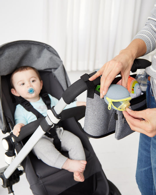 Skip Hop Grab & Go Silicone Pacifier Holder with Secure Zip Closer-Holds upto 2 Pacifiers-Grey