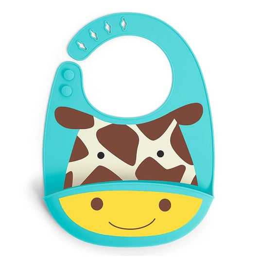 Skip Hop Zoo Fold & Go Silicone Bib-Crumb Catcher-Cow-For Infants