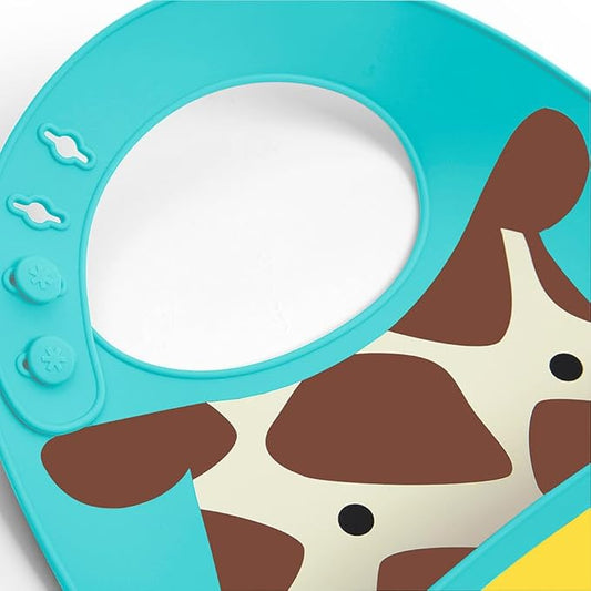 Skip Hop Zoo Fold & Go Silicone Bib-Crumb Catcher-Cow-For Infants
