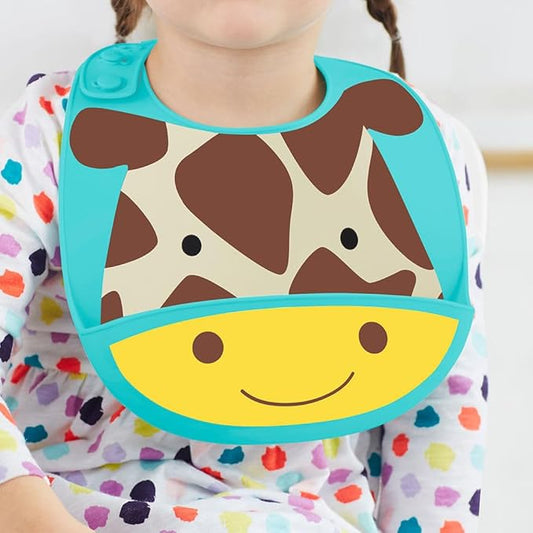 Skip Hop Zoo Fold & Go Silicone Bib-Crumb Catcher-Cow-For Infants