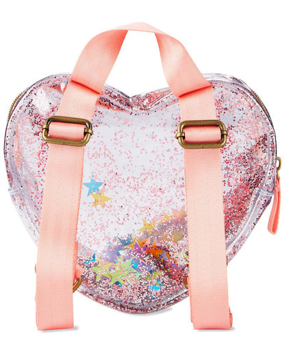 Skip Hop Clear Glitter Heart Backpack-Adjustable Webbing Straps-Transparent