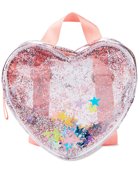 Skip Hop Clear Glitter Heart Backpack-Adjustable Webbing Straps-Transparent