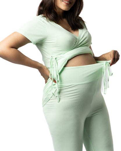 Block Hop Lime Maternity Nursing Wrap Coord Set-Solid Color-Organic Bamboo Cotton-Half Sleeves-Bump Friendly