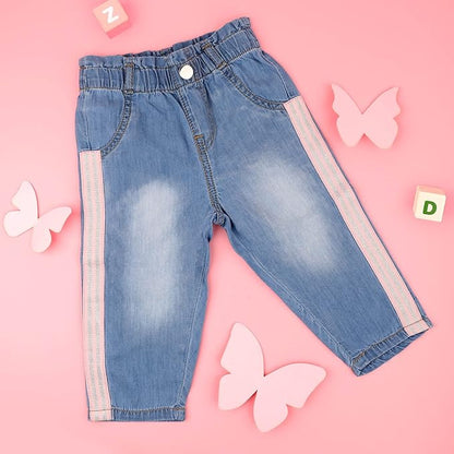 Kicks & Crawl Blue Jeans-Side Stripes-Cotton Denim-For Infants