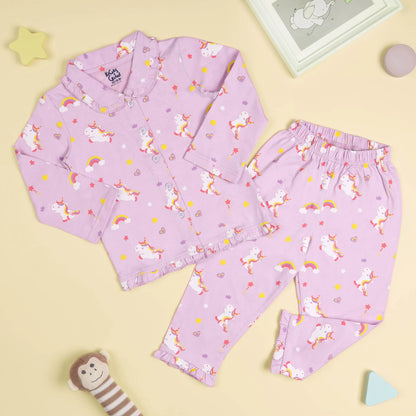 Kicks & Crawl Lilac Nightsuit-Unicorn Love-Cotton-For Infants