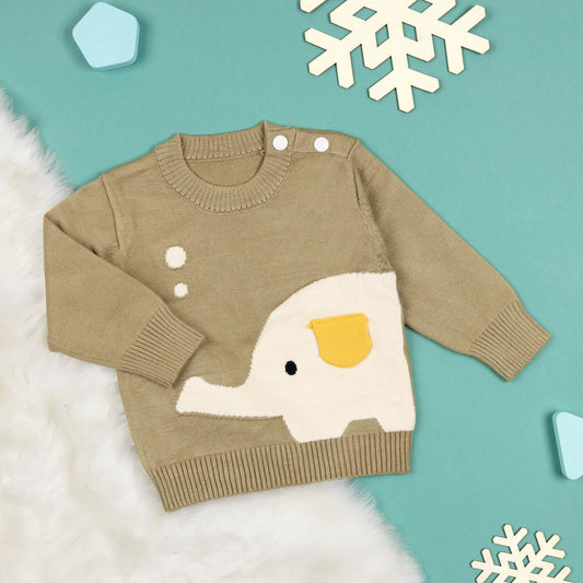 Kicks & Crawl Brown Winter Wear Sweater-Elephant-Cotton Blend-For Infants