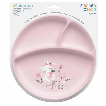 Stephen Joseph 100% Silicone Plate-Bunny-With Suction Base & 3 Divided Sections-For Feeding Infants