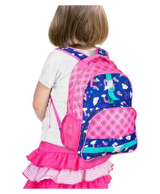 Stephen Joseph All Over Print Backpack-Rainbow-Cushioned Adjustable Straps-Two Mesh Bottle Pockets-Cushioned Adjustable Straps-For Toddlers